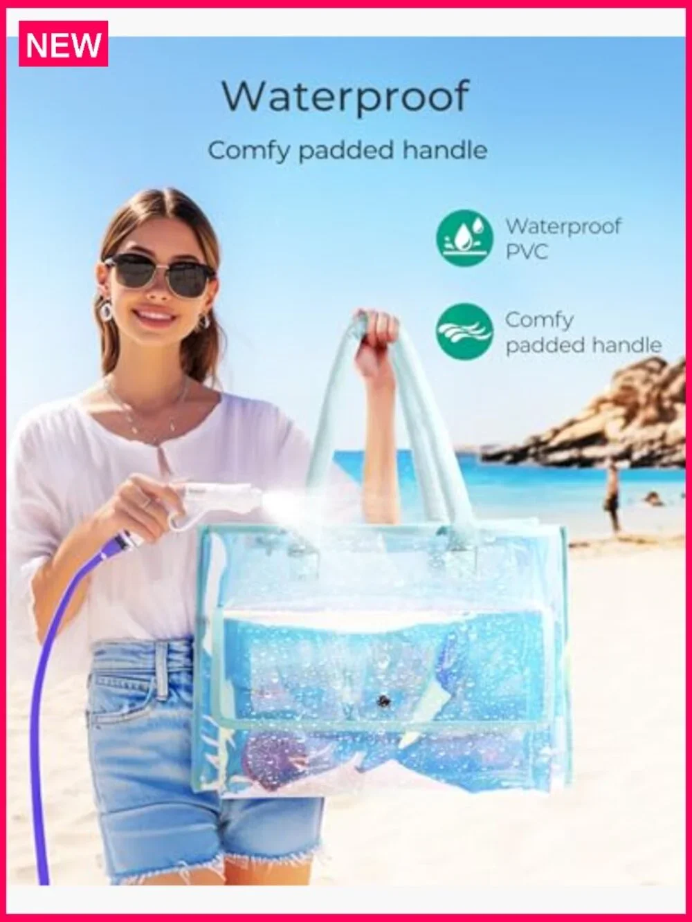 Waterproof Beach Tote with Phone Pouch Large Travel Bag